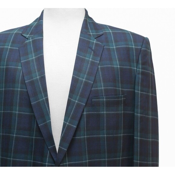 Mens Blazer Tartan Plaid Blue Green 100% Wool Formal Party Jacket Sport Coat 46R - Picture 4 of 8